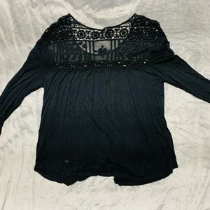 Maurices black top with 3/4 sleeves. Lace see through detail top